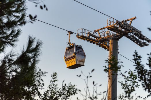 Barcelona , Spain : September 26 , 2020 : Teleferic in the Montjuic Castle is an old military fortress, with roots dating back to 1640, built on top of Montjuïc hill in Barcelona