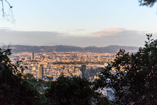 Barcelona, Spain : 2020 September 26 : Cityscape in the Port of Barcelona from Montjuic in Summer 2020.