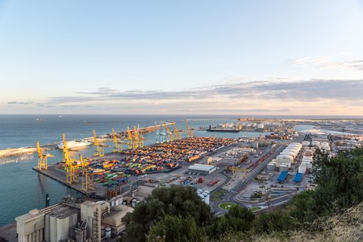 Barcelona, Spain : 2020 September 26 : Cityscape in the Port of Barcelona from Montjuic in Summer 2020.
