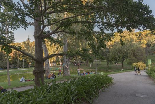 Barcelona, Spain : 2020 September 26 : Peope in the Mossen Cinto Verdaguer Gardens in Montjuic in Barcelona on Summer 2020.