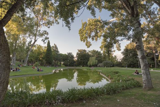 Barcelona, Spain : 2020 September 26 : Peope in the Mossen Cinto Verdaguer Gardens in Montjuic in Barcelona on Summer 2020.