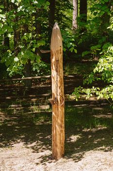 An old pillory near the church in Latvia