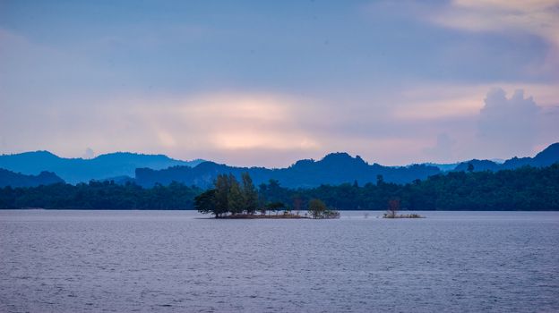 Tree in the lake and mountain background