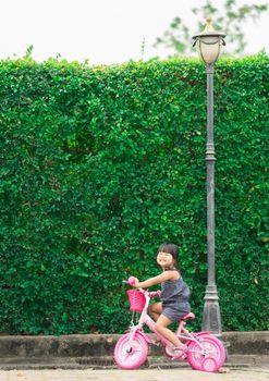 happy little girl ride a bicycle in the park