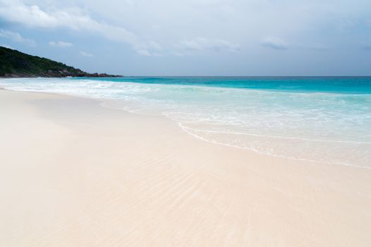 White sand beach on the Seychelles islands