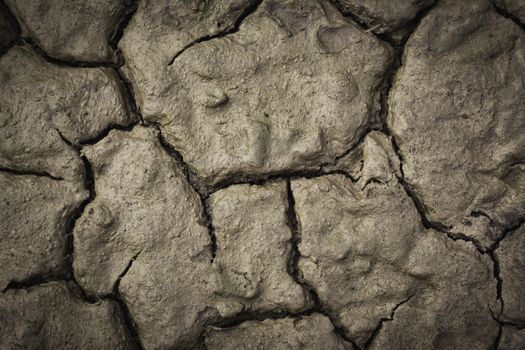 Desolate earth from above. Dry cracked surface top view. Cracking land background with concept of lifeless.