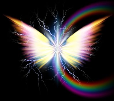 Angel wings and rainbow. 3D rendering