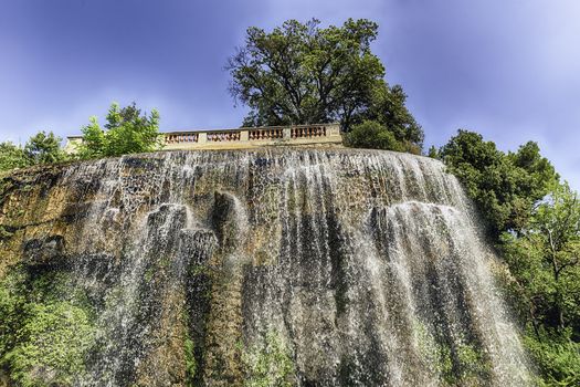 Waterfall in Park de la Colline du Chateau, major landmark in Nice, Cote d'Azur, France