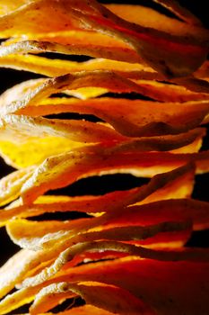 mexican nachos tortilla chips stack, close-up view