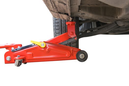 Car floor jack for car for repair check Maintenance of cars isolated white blackground