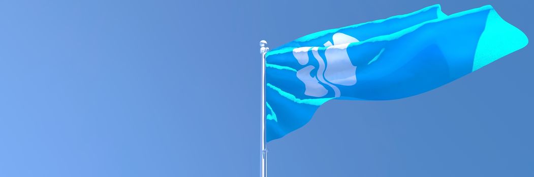 3D rendering of the national flag of Organization of the Petroleum Exporting Countries waving in the wind against a blue sky