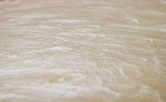 Rolled out and spread with butter and butter for baking