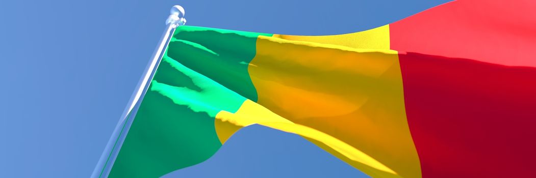 3D rendering of the national flag of Mali waving in the wind against a blue sky