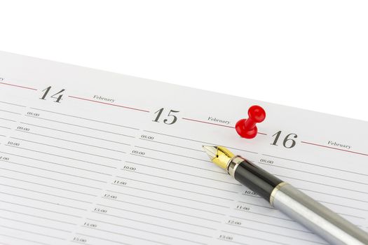 Date February 15 - Valentine's Day is marked clerical pin. At the date indicates pen fountain pen