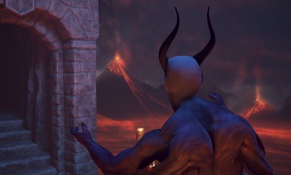Fallen angel satan in hell - 3d rendering