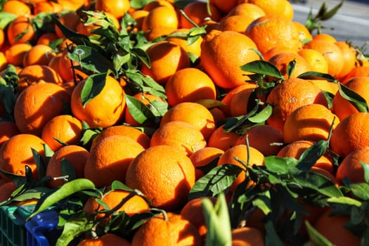 Orange for sale at a farmer market stall in Santa Pola, Alicante, Spain