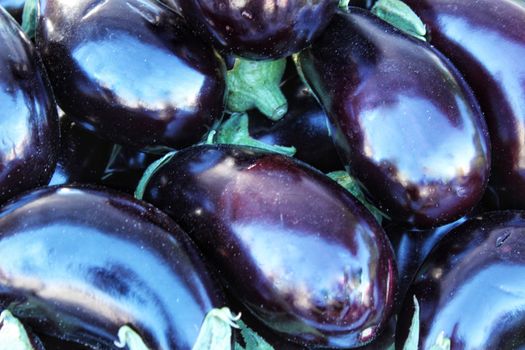 Aubergine for sale at a farmer market stall in Santa Pola, Alicante, Spain