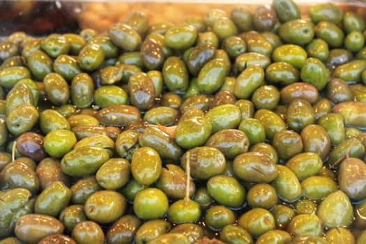 Olives texture at a market stall in Spain
