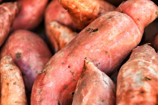 Sweet potato texture and background at a market stall