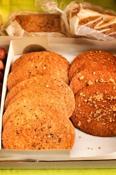 Almond cookies for sale at an eco-friendly flea market in Elche, Spain