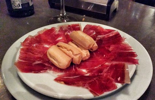 Tasty iberian ham dish in a bar in Spain