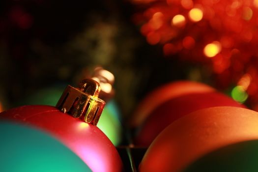 Beautiful and colorful Christmas tree balls and garlands