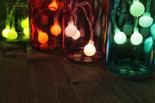Colorful lights and glass textures at home