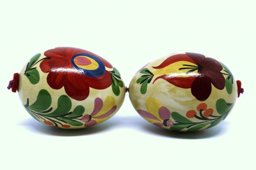 Beautiful and Colorful Hungarian Easter Eggs and white background