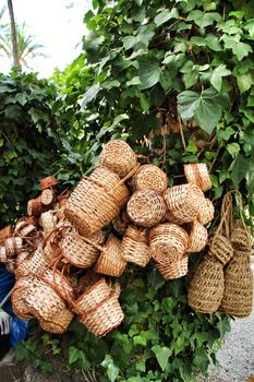 Traditional craft hemp baskets for sale in Elche, Alicante province, Spain.