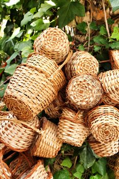 Traditional craft hemp baskets for sale in Elche, Alicante province, Spain.