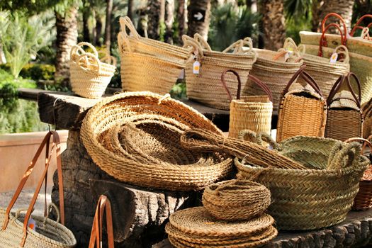 Traditional craft hemp baskets for sale in Elche, Alicante province, Spain.