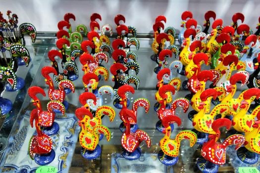 Colorful rooster souvenirs of Porto city, Portugal