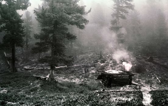 A forester's house in the woods. A night for forest workers.