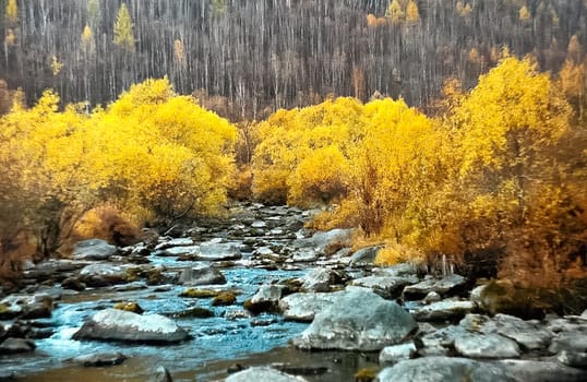 Mountain river. Stones and water of a mountain river. The mountains are said.