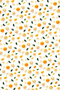 Isolated tangerine citrus collection background with leaves. Whole tangerines or mandarin orange fruits isolated on white background. mandarine orange background not pattern