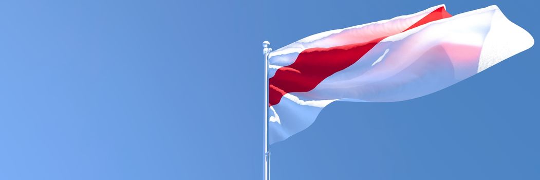 3D rendering of the national flag of Belarus waving in the wind against a blue sky