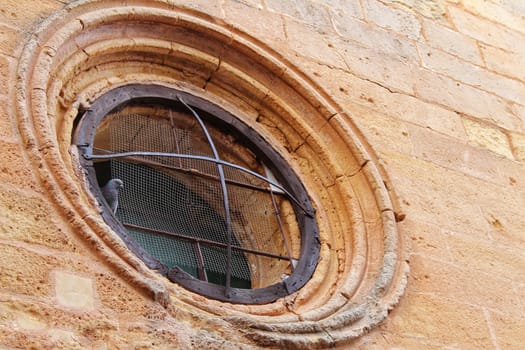 Old stone rosette in plaza Mayor in Alcaraz, Castile-La Mancha, Spain