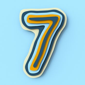 Colorful paper layers font Number 7 SEVEN 3D render illustration isolated on blue background