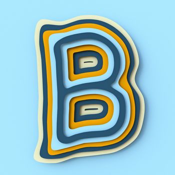 Colorful paper layers font Letter B 3D render illustration isolated on blue background