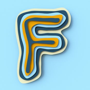 Colorful paper layers font Letter F 3D render illustration isolated on blue background
