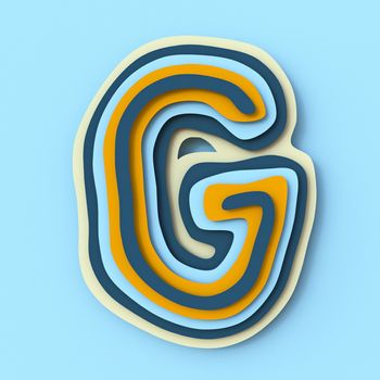 Colorful paper layers font Letter G 3D render illustration isolated on blue background