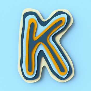 Colorful paper layers font Letter K 3D render illustration isolated on blue background