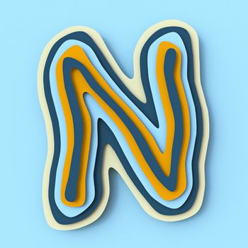 Colorful paper layers font Letter N 3D render illustration isolated on blue background