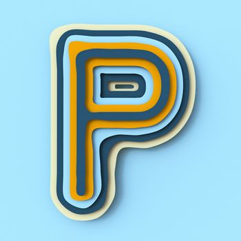 Colorful paper layers font Letter P 3D render illustration isolated on blue background