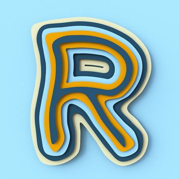 Colorful paper layers font Letter R 3D render illustration isolated on blue background