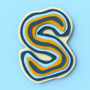 Colorful paper layers font Letter S 3D render illustration isolated on blue background