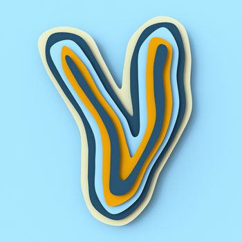 Colorful paper layers font Letter V 3D render illustration isolated on blue background