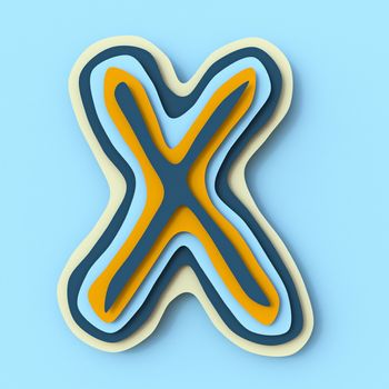 Colorful paper layers font Letter X 3D render illustration isolated on blue background