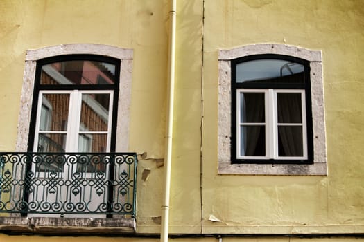 Old colorful and bright typical facade in Lisbon