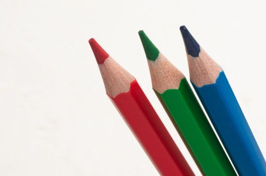 Red green and blue pencils as a basic colors in post shooting arrangements